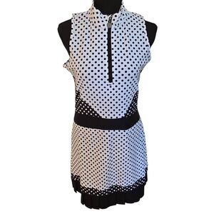 NWOT TZU TZU Womens Polka Dotty 1/4 Zip Jordan Golf Dress Black White Medium